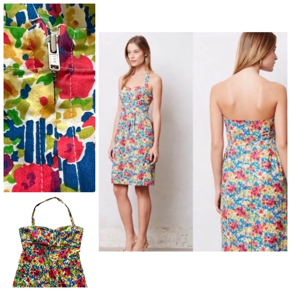 GIRLS FROM SAVOY 0 Vintage Floral Garden Party Halter Dress Smocked - Picture 3 of 10